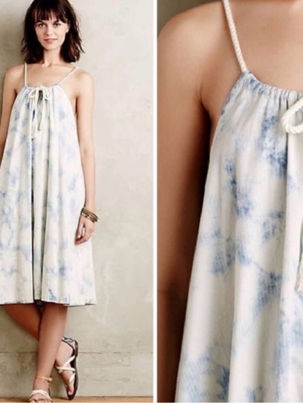 Holding horses Light Blue Tie-Dye Denim midi dress XS Anthropologie